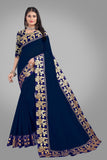 Solid, Woven Daily Wear Cotton Blend Saree blue blue